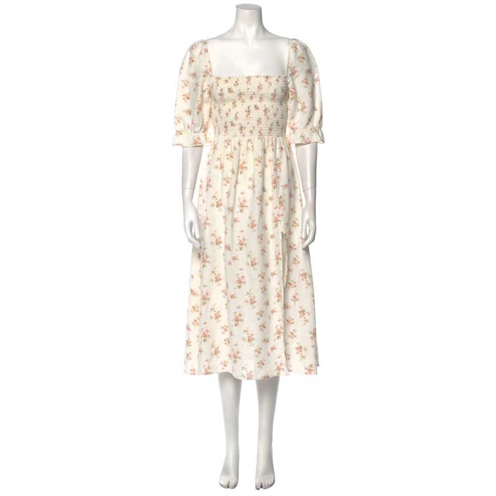 Reformation Floral Puff Sleeve Smocked Midi Dress